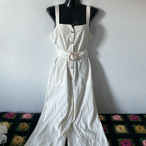 Zara Ivory high waisted w belt ankle jumpsuit - Picture 6 of 13